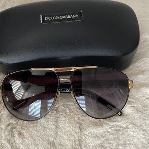 Dolce Gabbana DG 2099 1081/8G Aviator Sunglasses Polished Gold & Black w/case